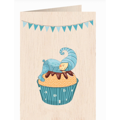 Tarjeta de madera Blue cupcake
