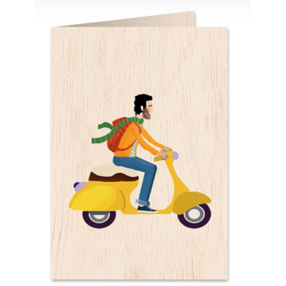 Tarjeta de madera Moto yellow